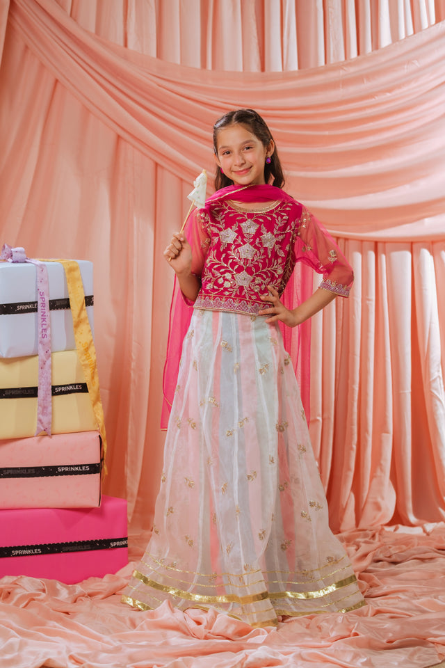 Pink Stardust Lehenga - 3pcs - Sequence Embroidered Net - Festive - Sprinkles Pakistan