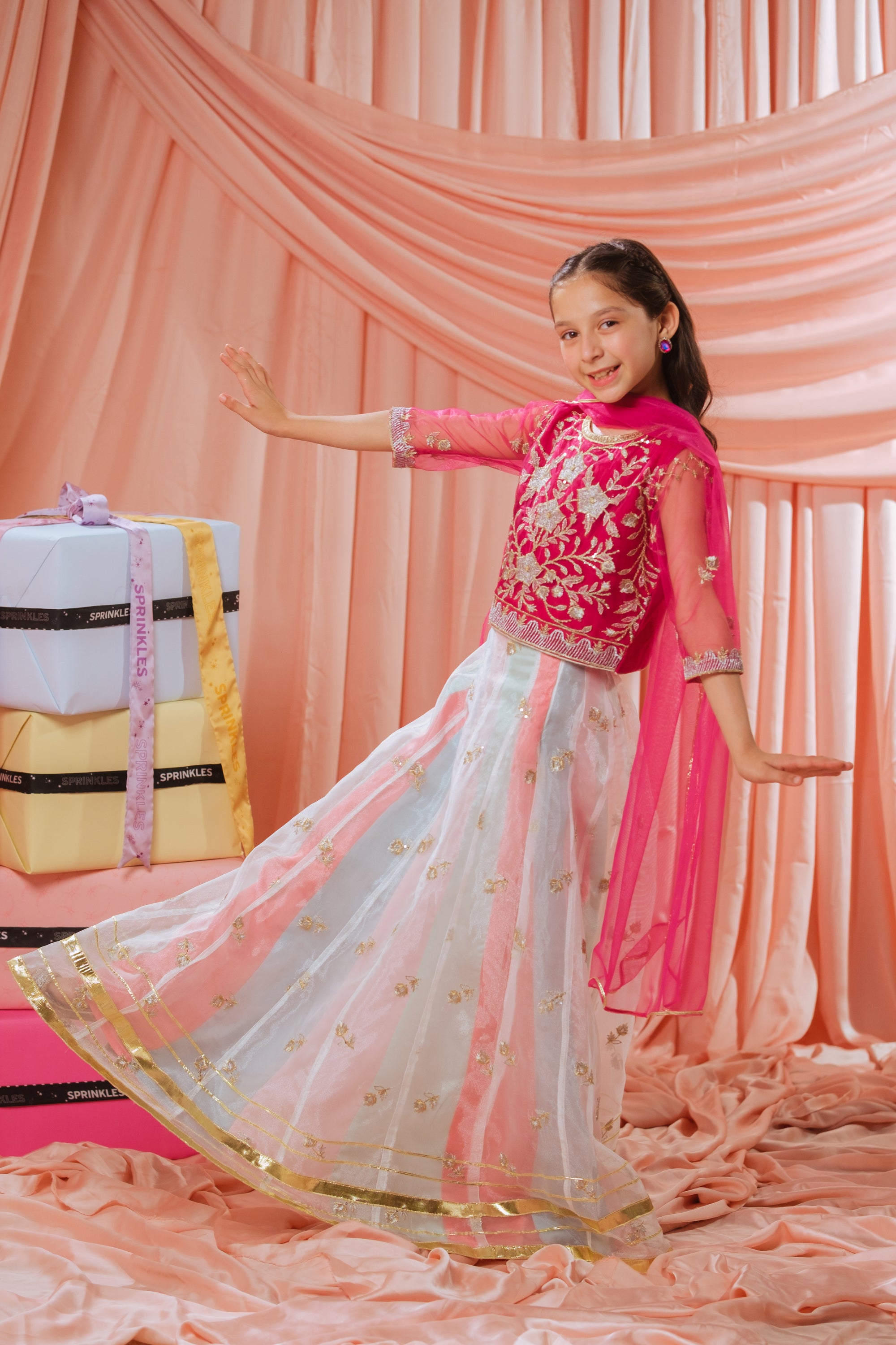 Pink Stardust Lehenga - 3pcs - Sequence Embroidered Net - Festive - Sprinkles Pakistan