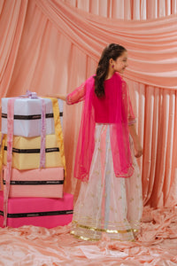 Pink Stardust Lehenga - 3pcs - Sequence Embroidered Net - Festive - Sprinkles Pakistan