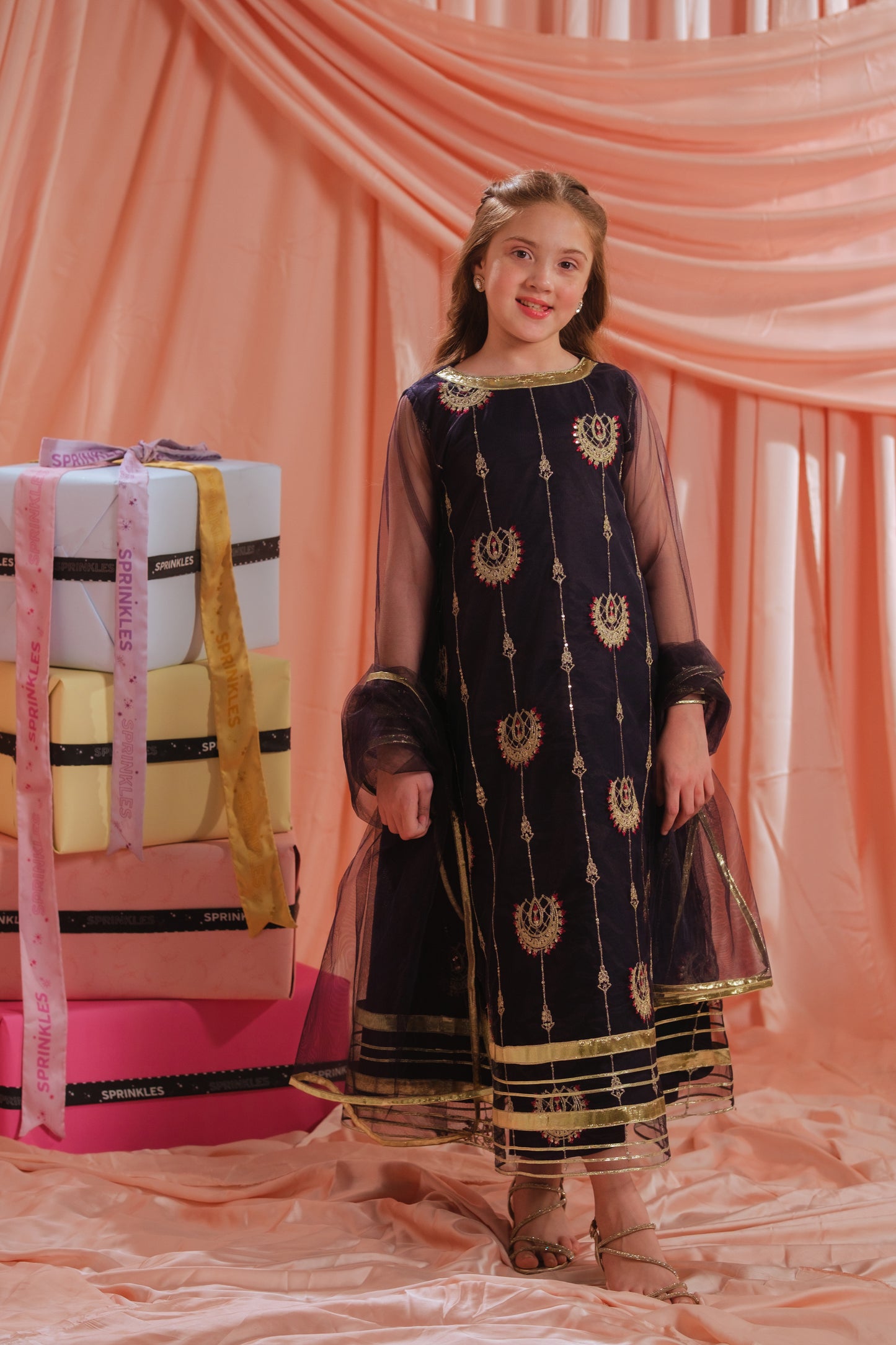 Royal Ember - 3pcs - Sequence Embroidered Net - Festive - Sprinkles Pakistan