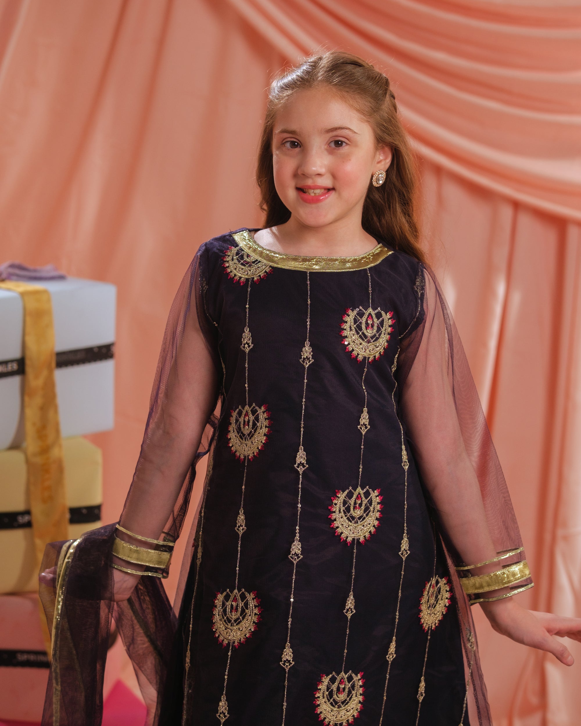 Royal Ember - 3pcs - Sequence Embroidered Net - Festive - Sprinkles Pakistan