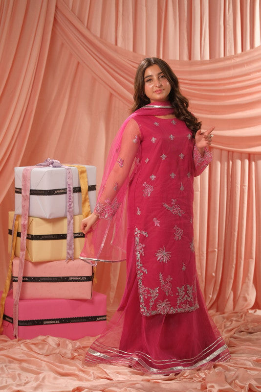 Candy Rose - 3pcs - Sequence Embroidered Net - Festive - Sprinkles Pakistan