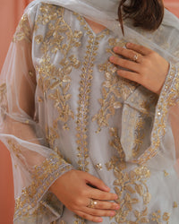 Golden Mist - 3pcs - Sequence Embroidered Net - Festive - Sprinkles Pakistan