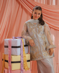 Golden Mist - 3pcs - Sequence Embroidered Net - Festive - Sprinkles Pakistan
