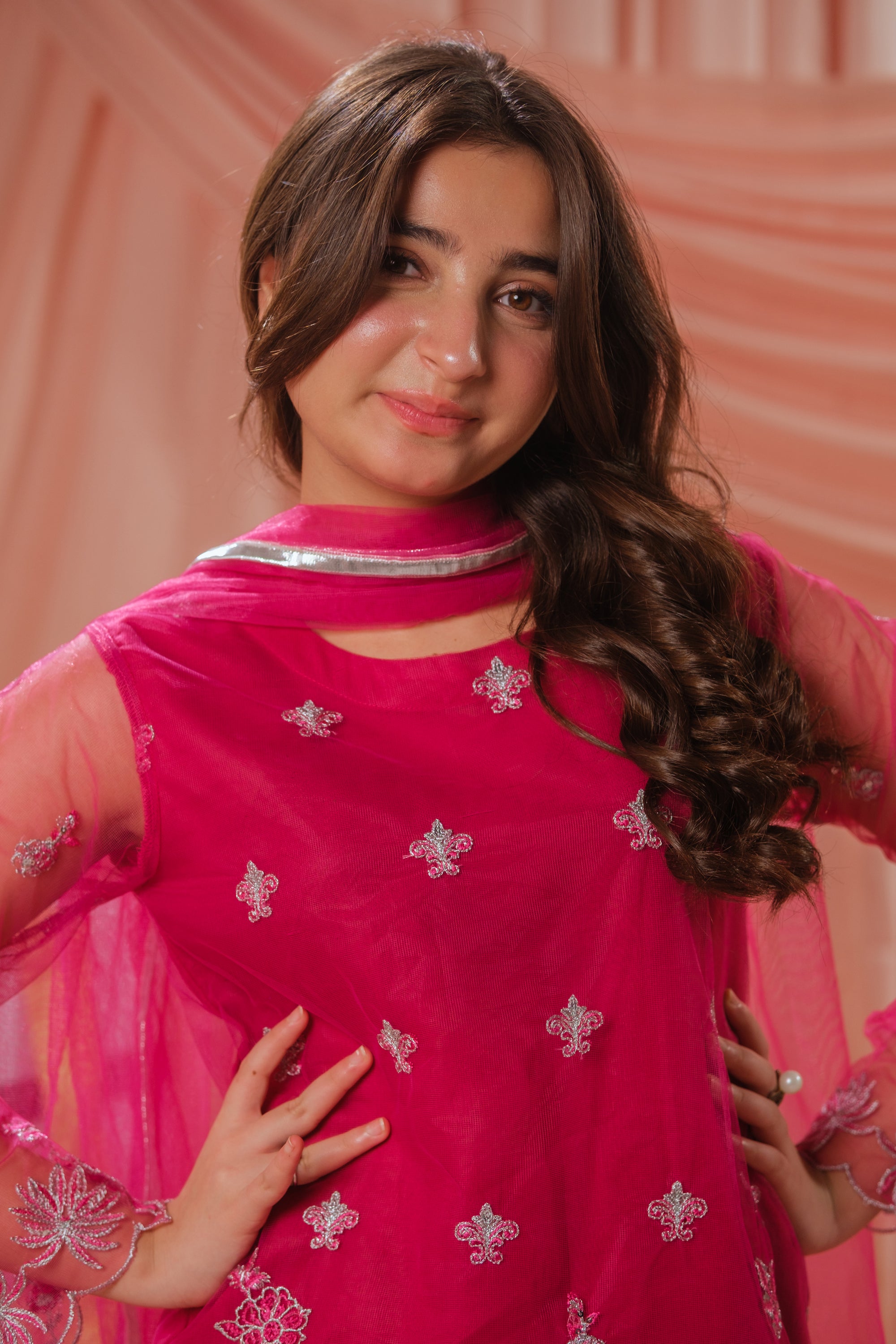 Candy Rose - 3pcs - Sequence Embroidered Net - Festive - Sprinkles Pakistan