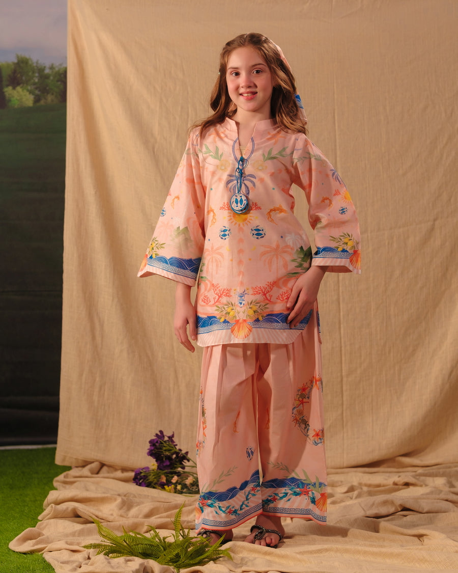 Peach Coral - 2pcs - Cotton/Lawn - 2pcs-ready-to-wear - Sprinkles Pakistan