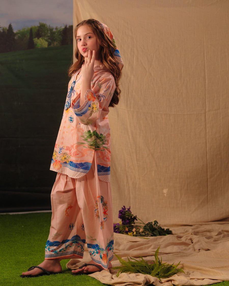 Peach Coral - 2pcs - Cotton/Lawn - 2pcs-ready-to-wear - Sprinkles Pakistan