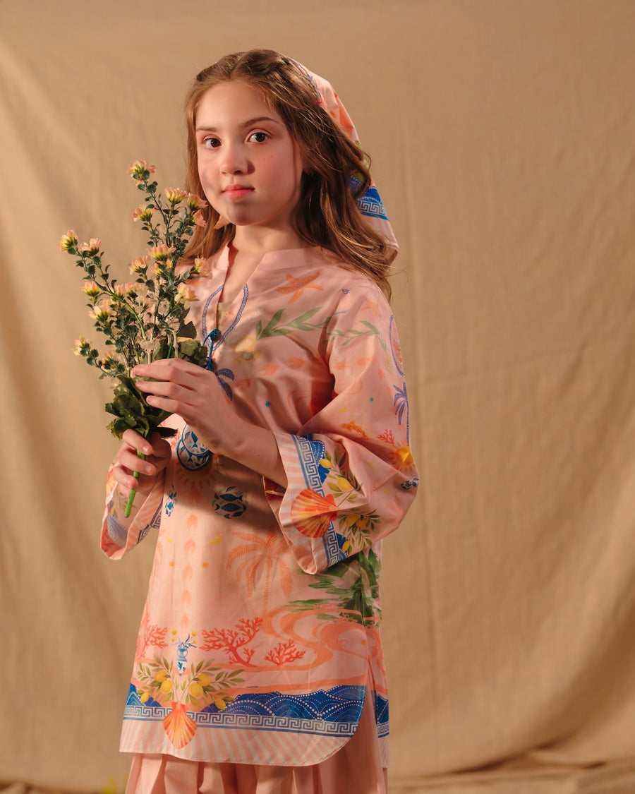 Peach Coral - 2pcs - Cotton/Lawn - 2pcs-ready-to-wear - Sprinkles Pakistan