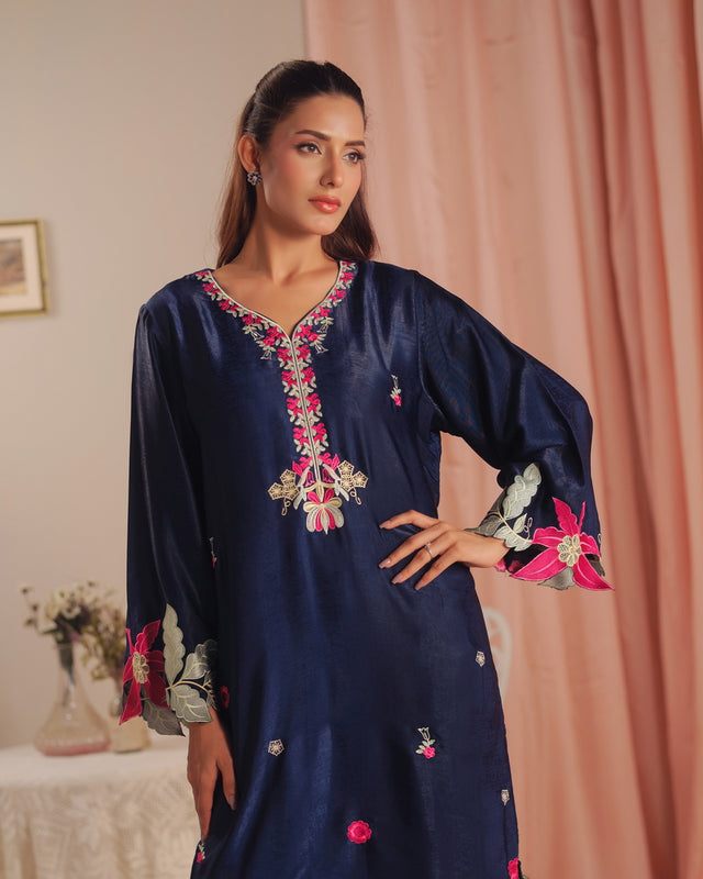 Deep Petal - 1pc - Embroidered - Suede Silk - Sprinkles Pakistan