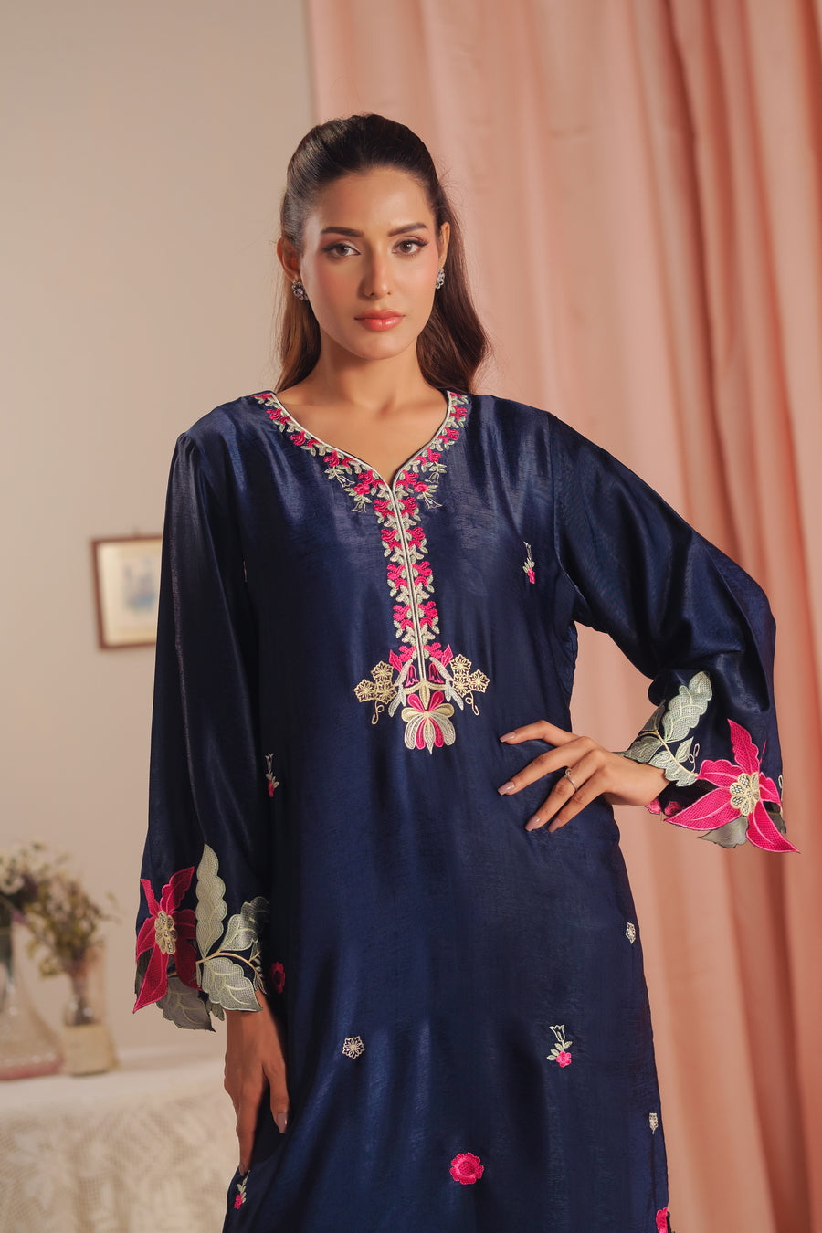 Deep Petal - 1pc - Embroidered - Suede Silk - Sprinkles Pakistan