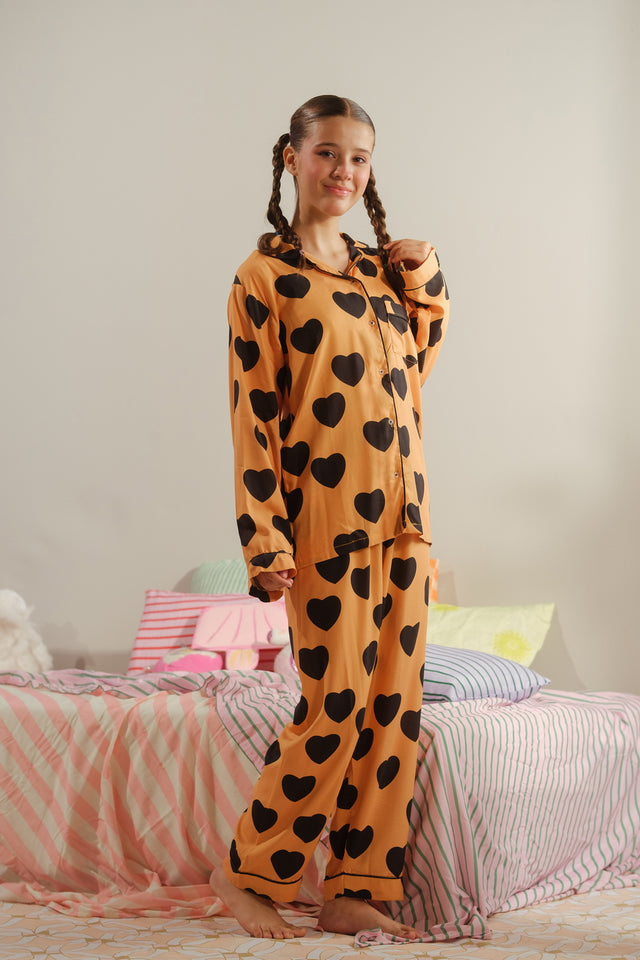 Citrus Heart - 2pcs - Night Suit - Viscose - Night Suit - Sprinkles Pakistan