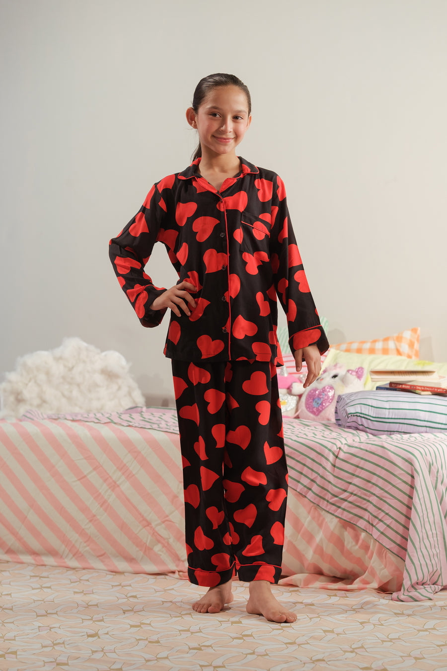 Midnight Hearts - 2pcs - Night Suit - Viscose - Night Suit - Sprinkles Pakistan
