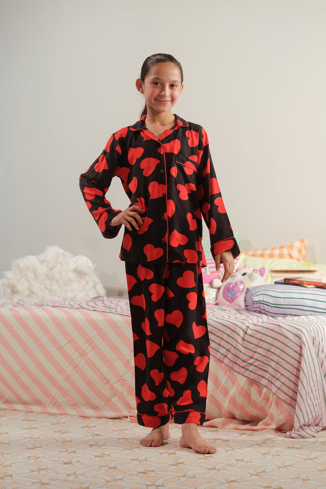 Midnight Hearts - 2pcs - Night Suit - Viscose - Night Suit - Sprinkles Pakistan