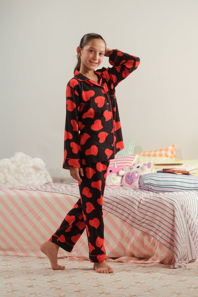 Midnight Hearts - 2pcs - Night Suit - Viscose - Night Suit - Sprinkles Pakistan