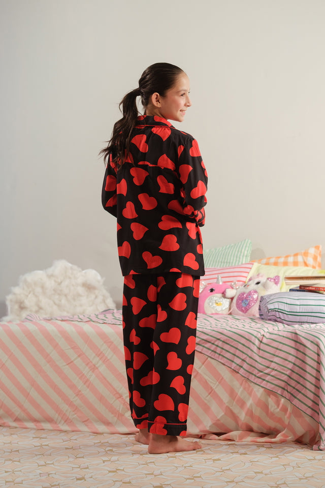 Midnight Hearts - 2pcs - Night Suit - Viscose - Night Suit - Sprinkles Pakistan
