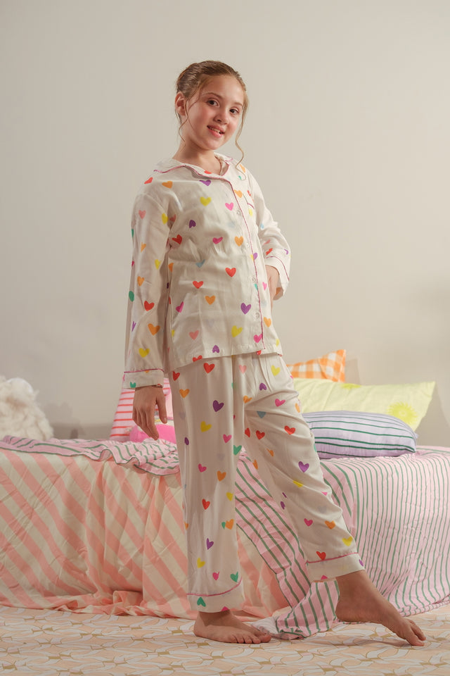 Candy Heart - 2pcs - Night Suit - Viscose - Night Suit - Sprinkles Pakistan