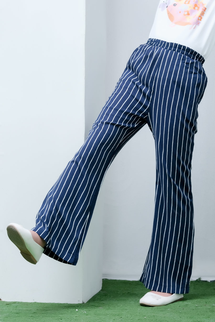 Navy Blue & White Striped Line Straight Trouser
