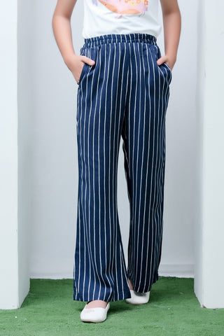 Navy Blue & White Striped Line Straight Trouser