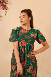 The Duo - Forest Fairy Allover Floral Print Tunic Dress - Soft Summer Crepe - dresses, long-dresses, tunics - Sprinkles Pakistan