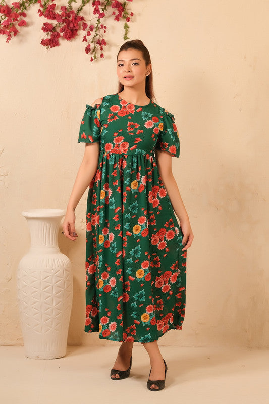 The Duo - Forest Fairy Allover Floral Print Tunic Dress - Soft Summer Crepe - dresses, long-dresses, tunics - Sprinkles Pakistan