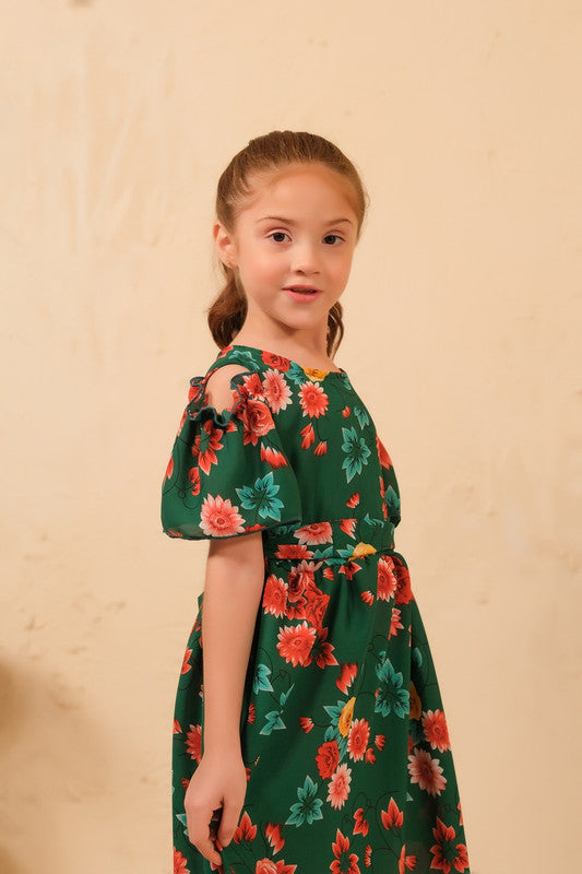 The Duo - Forest Fairy Allover Floral Print Tunic Dress - Soft Summer Crepe - dresses, long-dresses, tunics - Sprinkles Pakistan