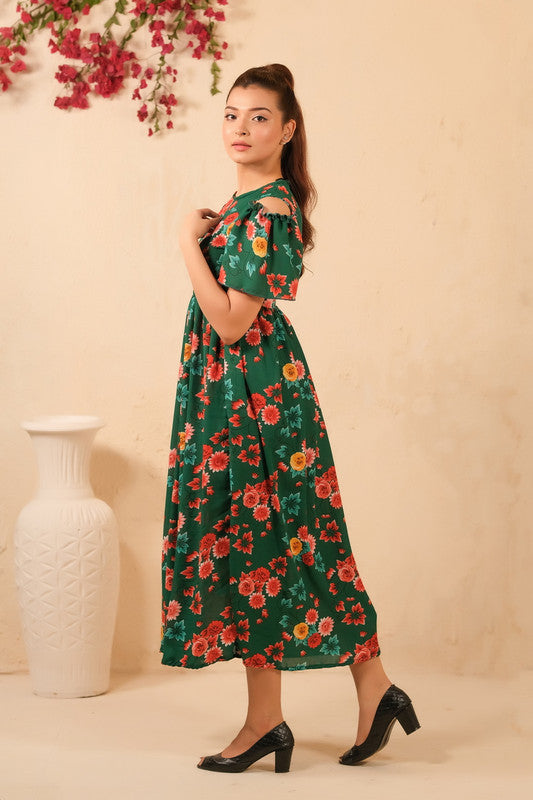 The Duo - Forest Fairy Allover Floral Print Tunic Dress - Soft Summer Crepe - dresses, long-dresses, tunics - Sprinkles Pakistan