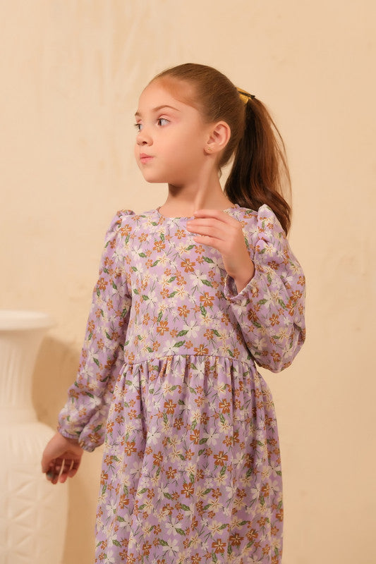 The Duo - Lavender Bliss Allover Floral Print Tunic Dress - Soft Summer Crepe - tunics-kids, kids-clearance - Sprinkles Pakistan