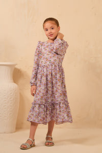 The Duo - Lavender Bliss Allover Floral Print Tunic Dress - Soft Summer Crepe - tunics-kids, kids-clearance - Sprinkles Pakistan