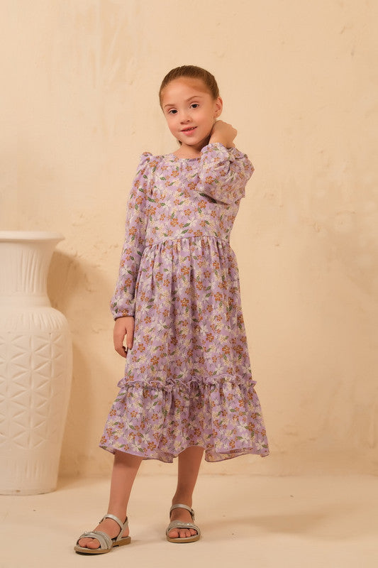 The Duo - Lavender Bliss Allover Floral Print Tunic Dress - Soft Summer Crepe - tunics-kids, kids-clearance - Sprinkles Pakistan
