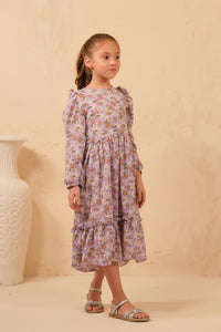 The Duo - Lavender Bliss Allover Floral Print Tunic Dress - Soft Summer Crepe - tunics-kids, kids-clearance - Sprinkles Pakistan