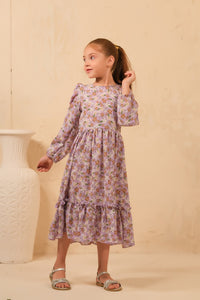 The Duo - Lavender Bliss Allover Floral Print Tunic Dress - Soft Summer Crepe - tunics-kids, kids-clearance - Sprinkles Pakistan