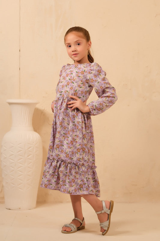 The Duo - Lavender Bliss Allover Floral Print Tunic Dress - Soft Summer Crepe - tunics-kids, kids-clearance - Sprinkles Pakistan