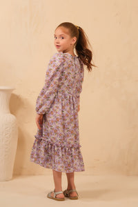 The Duo - Lavender Bliss Allover Floral Print Tunic Dress - Soft Summer Crepe - tunics-kids, kids-clearance - Sprinkles Pakistan