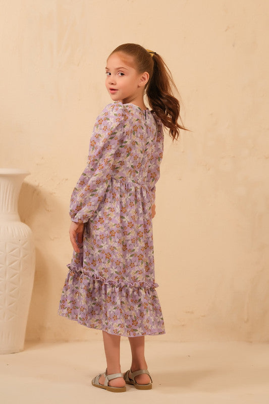The Duo - Lavender Bliss Allover Floral Print Tunic Dress - Soft Summer Crepe - tunics-kids, kids-clearance - Sprinkles Pakistan