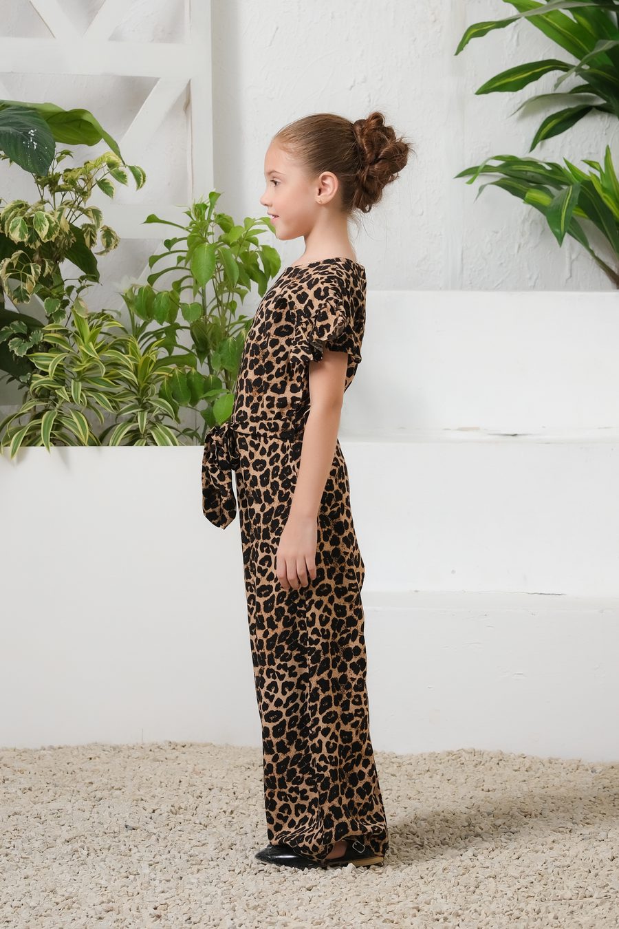 SafariChic - Brown Leopard Print Ruffle Trim Belted Jumpsuit