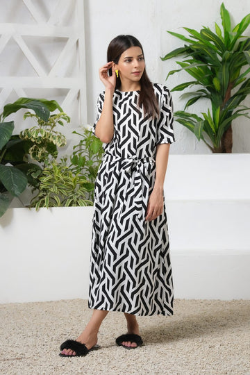 Monochrome Mirage Allover Print Tunic Dress