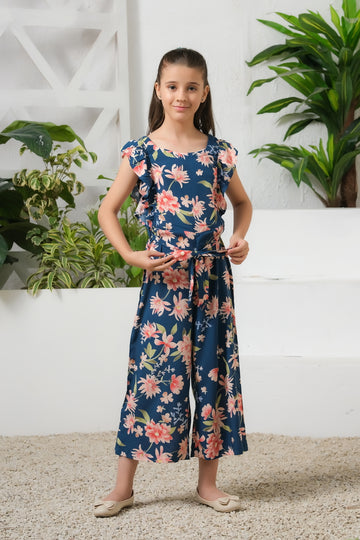 Blue Blossom Allover Floral Wide Leg Jumpsuit