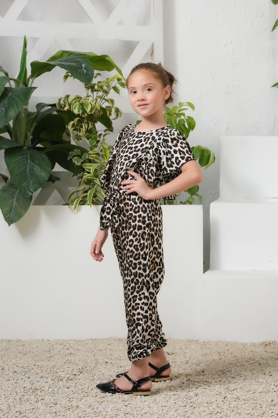 Wild Spots Ruffle Sleeves Jumpsuit - Summer Boski - dresses, jumpsuits, kids-clearance - Sprinkles Pakistan