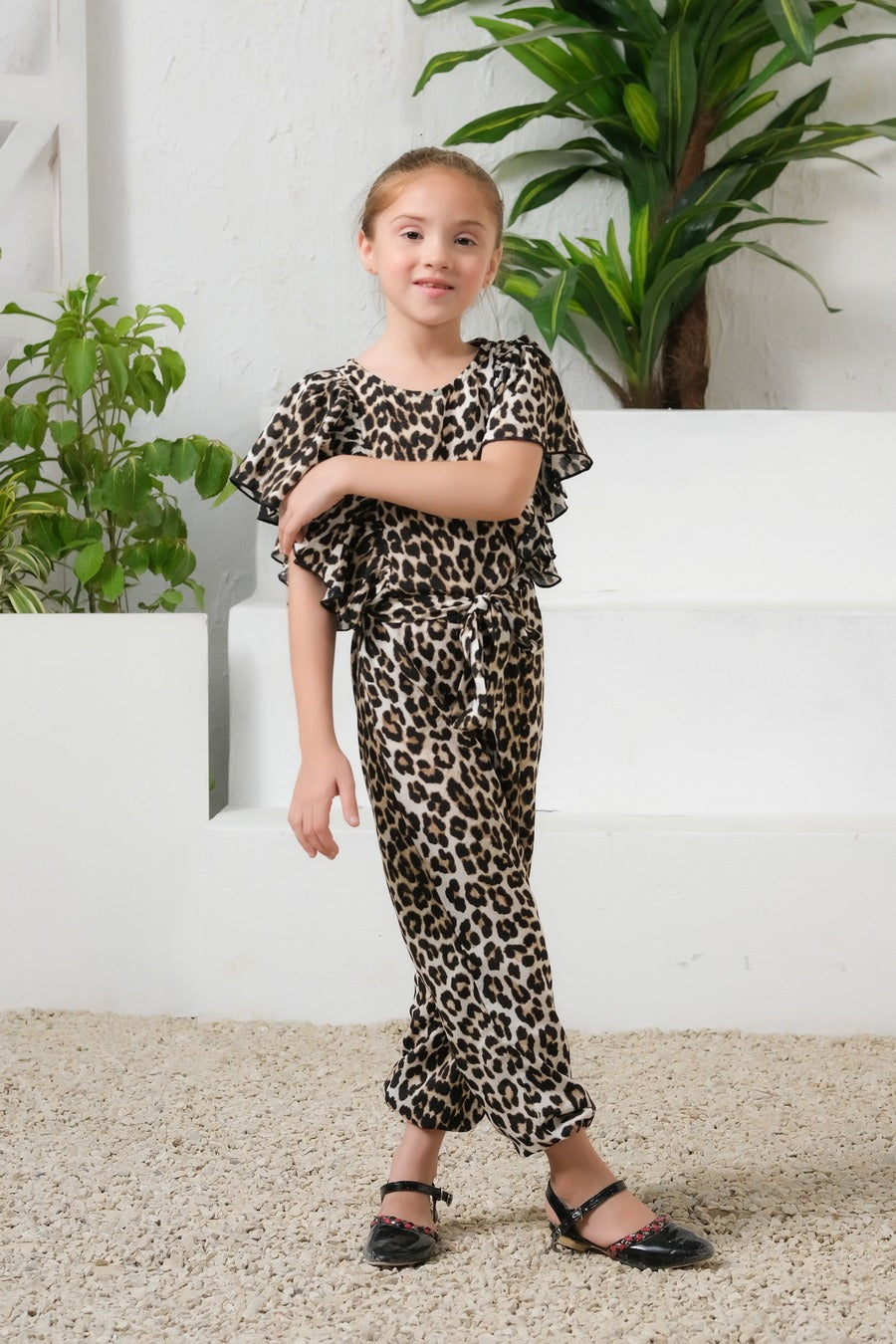 Wild Spots Ruffle Sleeves Jumpsuit - Summer Boski - dresses, jumpsuits, kids-clearance - Sprinkles Pakistan