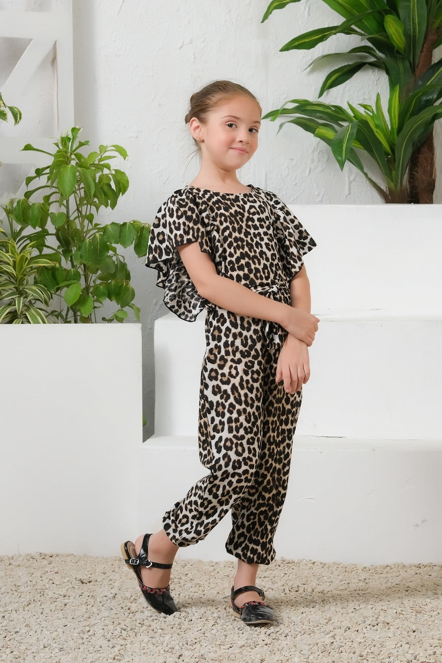Wild Spots Ruffle Sleeves Jumpsuit - Summer Boski - dresses, jumpsuits, kids-clearance - Sprinkles Pakistan