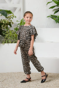 Wild Spots Ruffle Sleeves Jumpsuit - Summer Boski - dresses, jumpsuits, kids-clearance - Sprinkles Pakistan