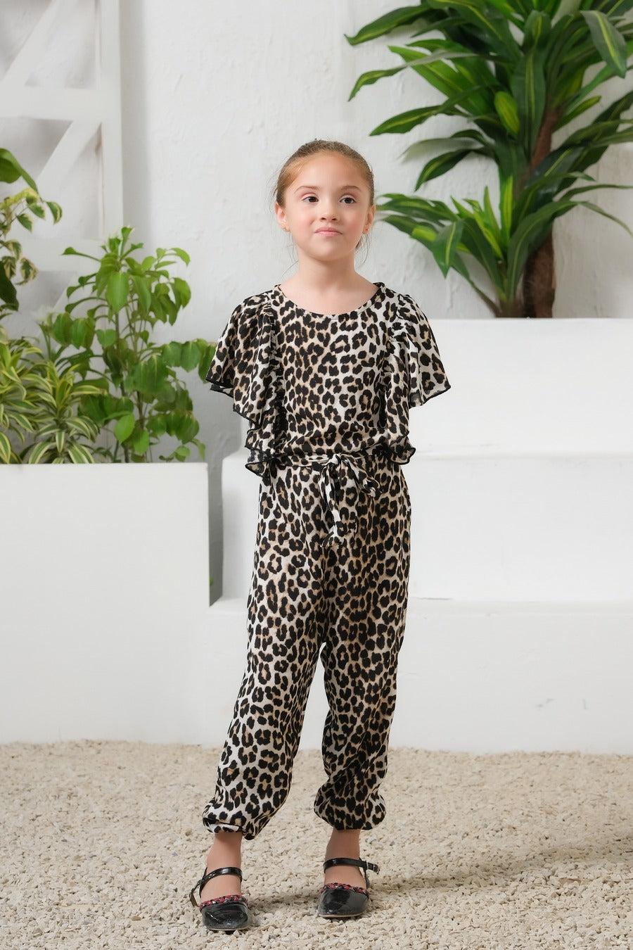 Wild Spots Ruffle Sleeves Jumpsuit - Summer Boski - dresses, jumpsuits, kids-clearance - Sprinkles Pakistan