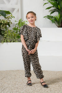 Wild Spots Ruffle Sleeves Jumpsuit - Summer Boski - dresses, jumpsuits, kids-clearance - Sprinkles Pakistan