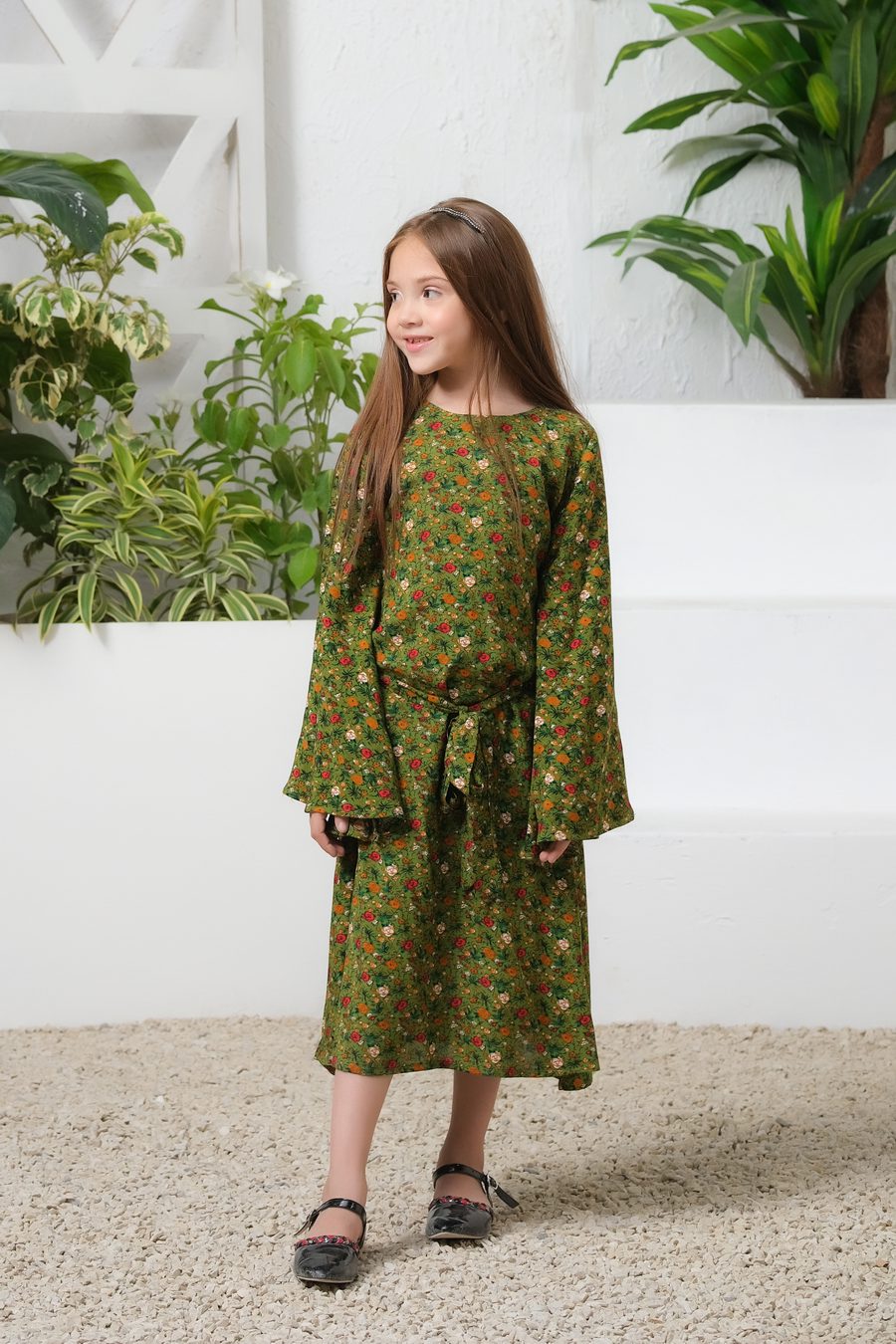 Green Floral Allover Floral Print Tunic Dress