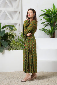 Green Floral Allover Floral Print Tunic Dress - Soft Summer Crepe - The Last Sprinkle - Sprinkles Pakistan