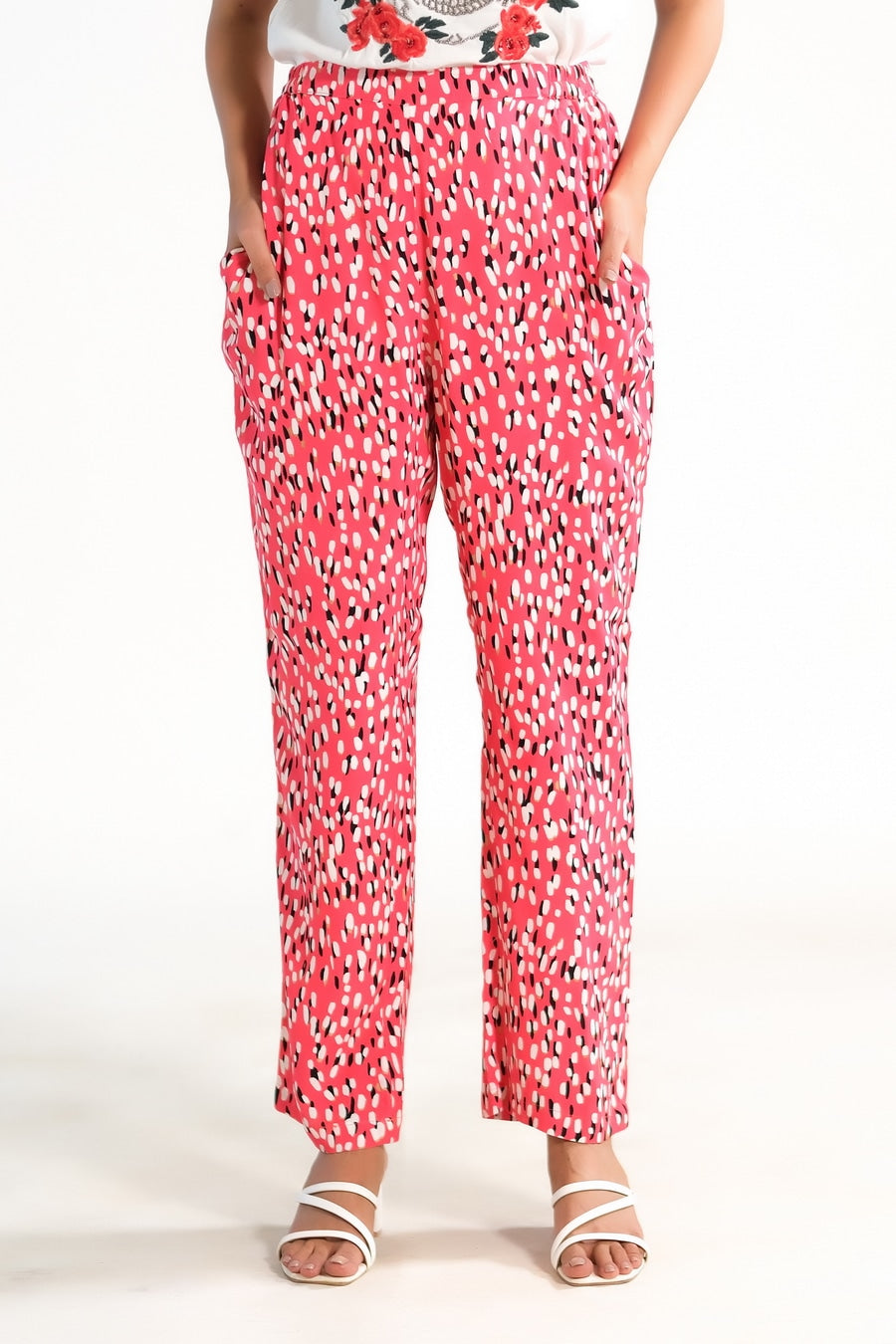 Red Floral Straight Pant