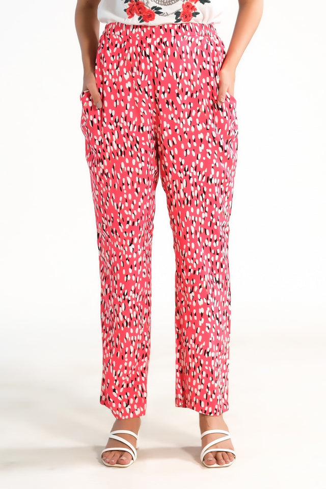 Red Floral Straight Pant