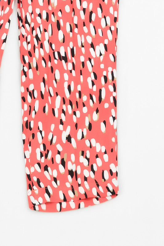 Red Floral Straight Pant Front Button