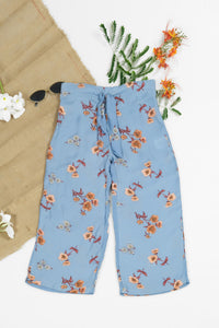 Sky Floral Wide Leg Pant Knot Front - Soft Summer Crepe - bottoms, grand-sale, bottom, pants, kids-clearance - Sprinkles Pakistan