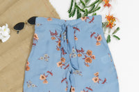 Sky Floral Wide Leg Pant Knot Front - Soft Summer Crepe - bottoms, grand-sale, bottom, pants, kids-clearance - Sprinkles Pakistan